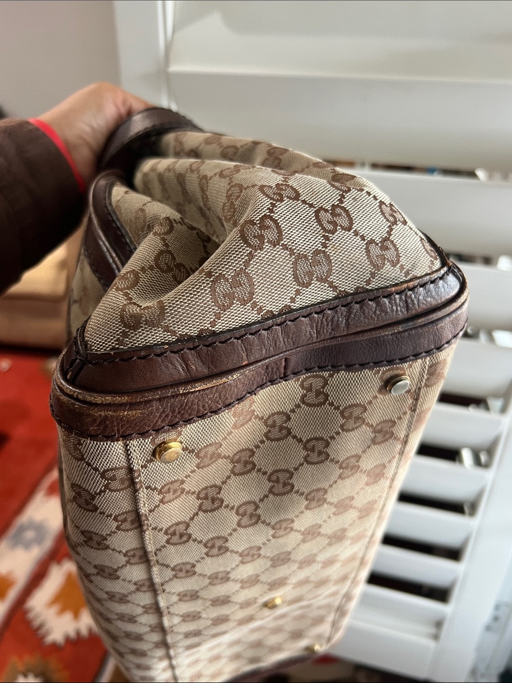 Gucci Brown GG Canvas Top-Handle Satchel with Gold Hardware - Picture 12 of 17